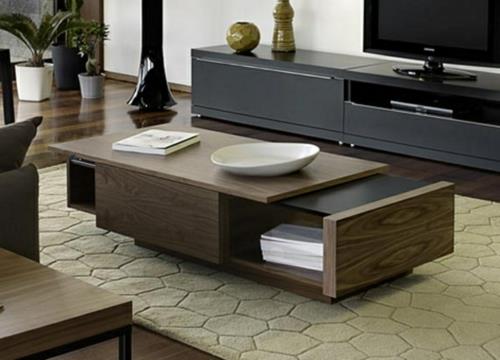Moderni, viehättävä sohvapöytä olohuoneeseen puusta