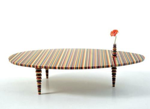 Moderneissa, houkuttelevissa olohuoneen sohvapöydissä on värikkäitä raitoja