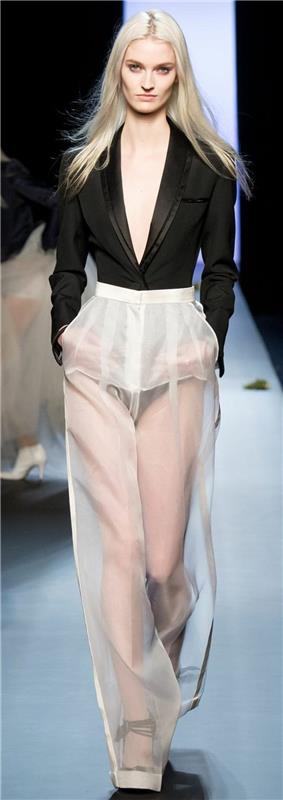 Muoti trendit läpinäkyvät mekot housut catwalk muoti
