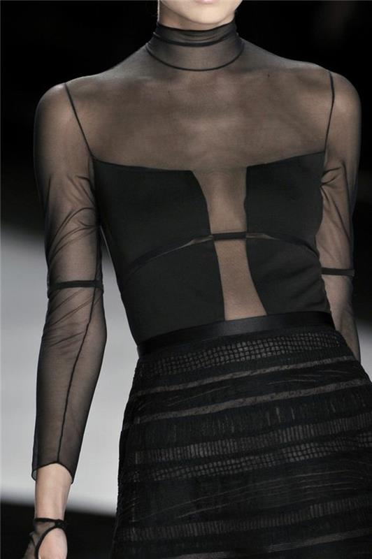 Muodin trendit tyylikäs musta läpikuultava mekko