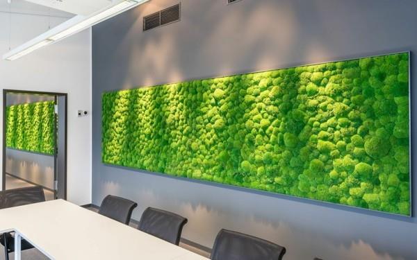 Sammalseinän biofilia -vihreän seinän muotoilu piristää ruokailutilaa