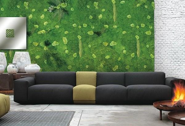 Tee sammalseinä itse Biophilia Living trendit Olohuoneen seinän suunnittelu