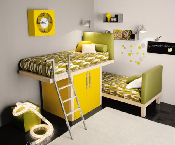 Monitoiminen makuuhuoneen muotoilu rohkeat värit keltainen vihreä pop-taide