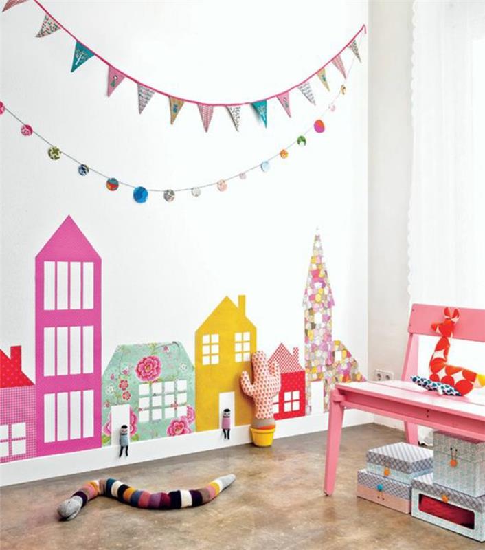 Esimerkkitaustakuvat suunnittelevat värillisiä rakennustapeita lastenhuoneisiin