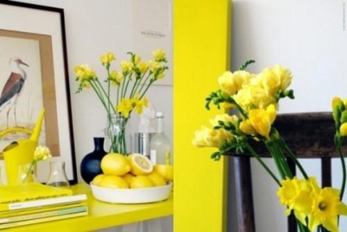 Narsissin sisustus ideaa paljon keltaista sisätiloissa