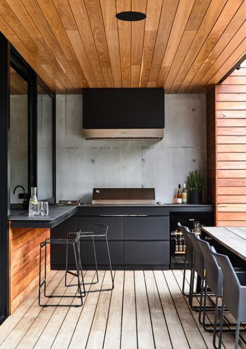 Ulkokeittiö erittäin moderni keittiö suunnittelu tukevia materiaaleja katto