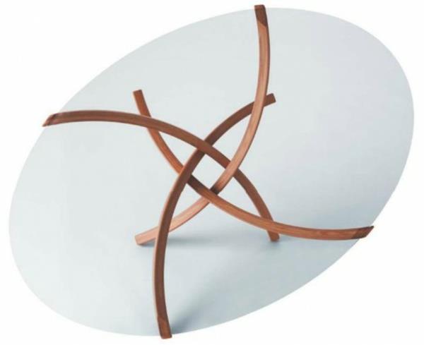 Soikeat kaarevat sohvapöydät puulasi tyylikkäät linjat
