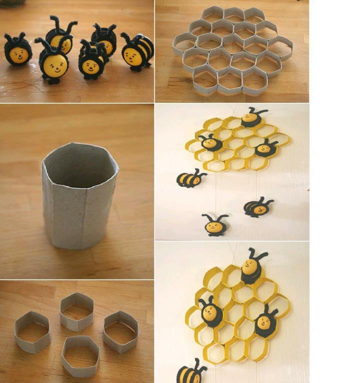 Juhlakoristeelliset wc -rullat mustat mehiläiset käsitöitä wc -paperirullilla