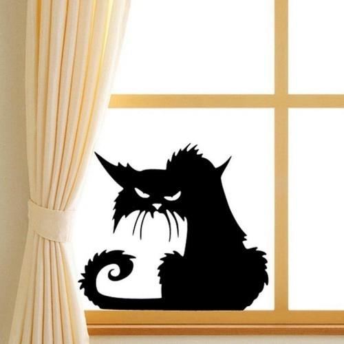 Vastaavat Halloween -ikkunakoristeet vähintään yksi musta kissa -ikkunakuva