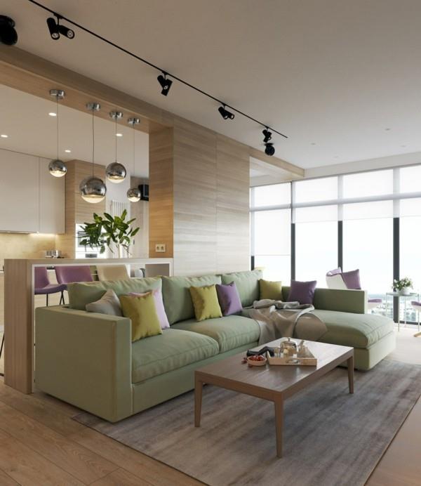 Pastellinvihreä seinämaali loistavat huonekalut