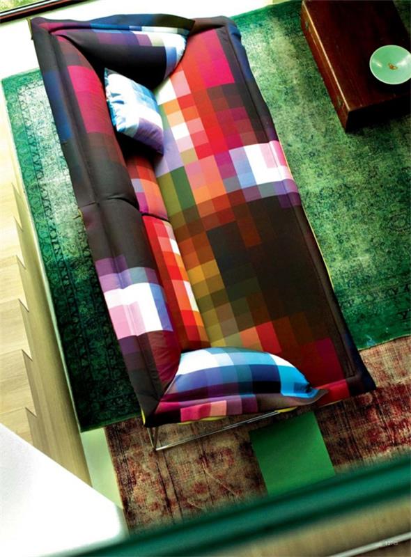 Sohva suunnittelu vihreä matto kuvio pikseli
