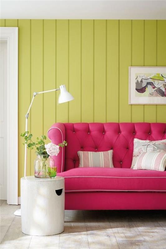Sisustusideoita olohuoneen kalusteet vaaleanpunainen sohva