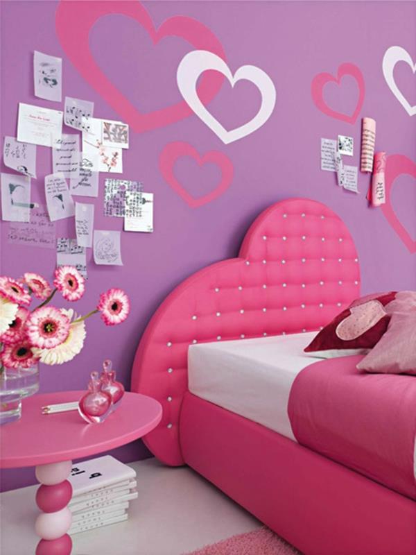 Lastenhuoneen suunnittelu vaaleanpunainen sydämet kuvio Huomautus seinä violetti