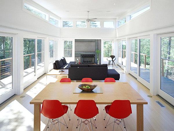 Punaiset huonekalusuunnittelumahdollisuudet ideoita innovatiiviset tuolit ruokapöytä olohuone
