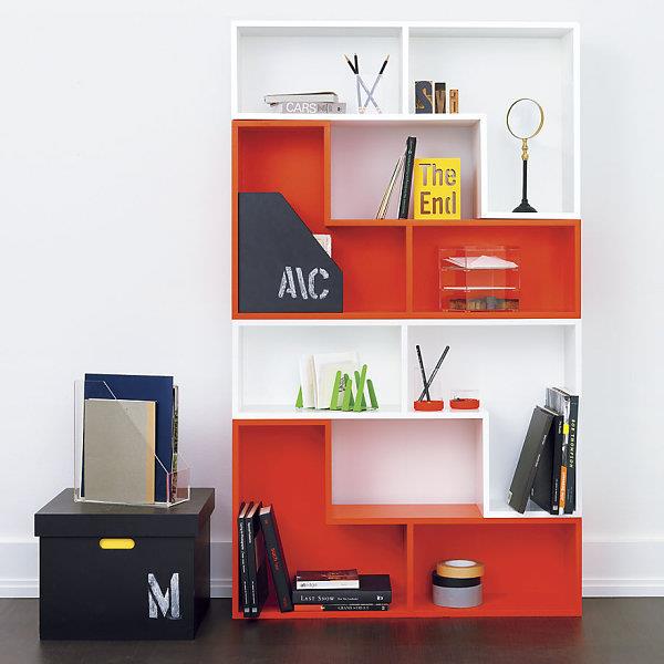 Tyylikkäät kotitoimiston designhyllyt modulaarinen oranssi