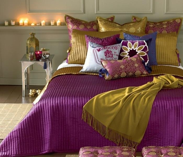Makuuhuoneen suunnittelu teollinen matto marokko oliivinvihreä violetti