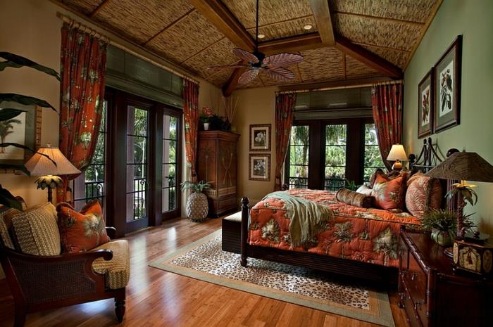 Makuuhuoneen suunnittelu marokko peittää tumman puun oljen