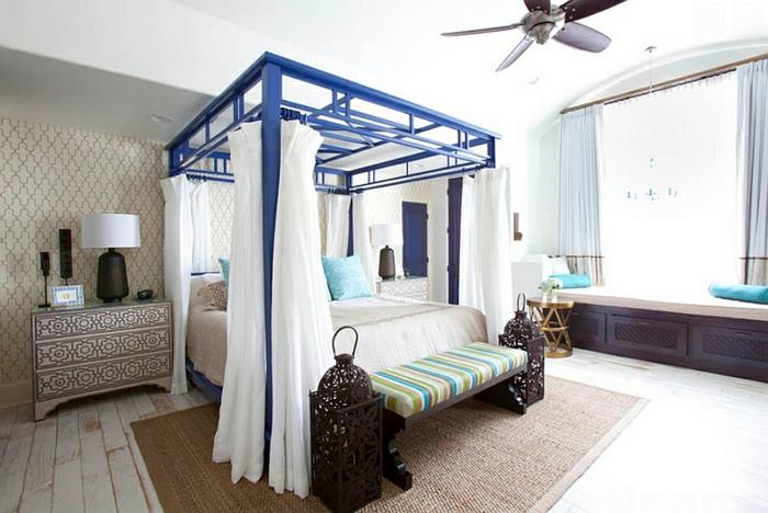 Makuuhuoneen suunnittelu valkoinen sininen lyhty