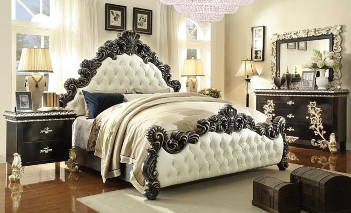 Makuuhuone ideoita viktoriaaniseen tyyliin verhoiltu sänky makuuhuone valmis