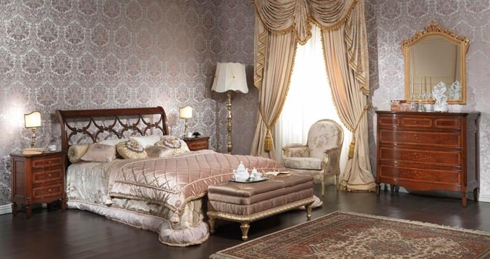 Makuuhuone ideoita viktoriaaniseen tyyliin retro huonekalut puu