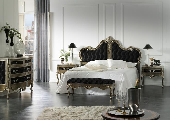 Makuuhuoneen sisustusesimerkkejä viktoriaanisen tyylin klassisista huonekaluista