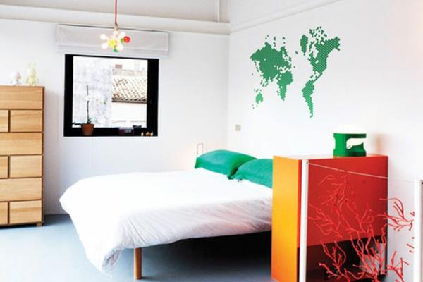 Makuuhuoneen suunnittelu maailmankartan pääty vihreä