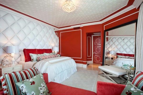 seinäsuunnittelulinjat makuuhuone punainen ja valkoinen