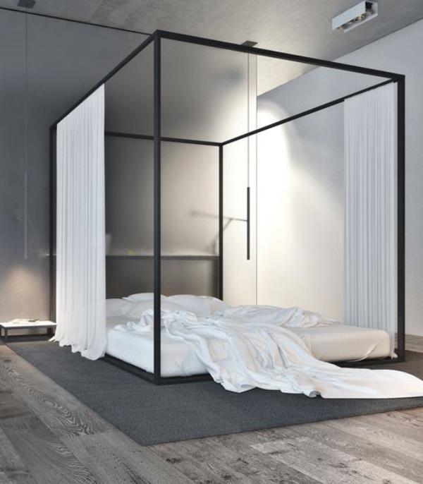 Makuuhuoneen minimalistinen pylvässänky yksinkertainen muotoilu sopii hyvin makuuhuoneeseen