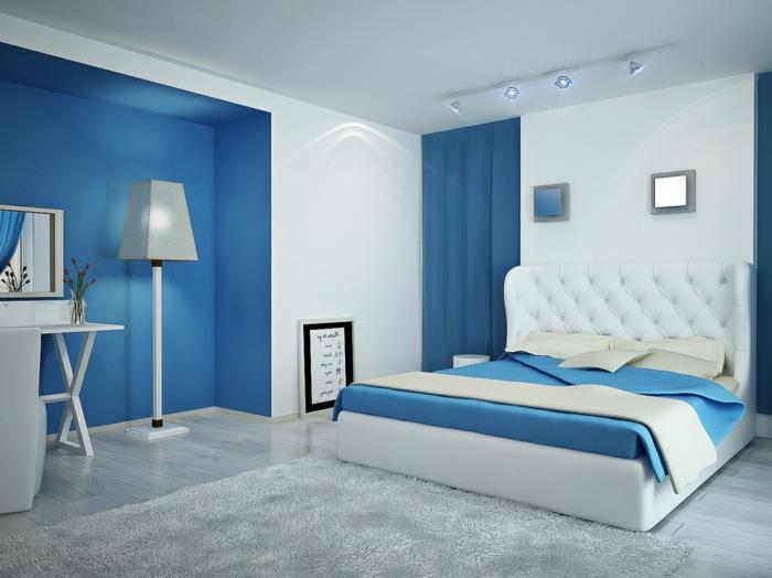 Makuuhuoneen suunnitteluideoita seinän väri sininen aksentti seinä