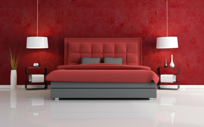 Makuuhuoneen suunnitteluideat seinän väri punainen riippuvalaisin