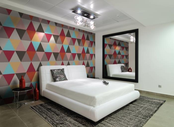 Makuuhuoneen suunnitteluideat värikäs seinäsuunnittelu geometrinen kuvio
