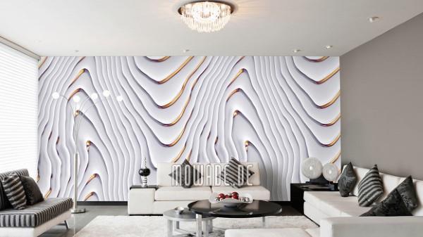 Kauniita ja moderneja 3D-kuitukangastapetteja jokaiseen sisustukseen ja mieluummin tyylikkäitä seinäpeitteitä, joissa on valkoisia kulta-aaltoja