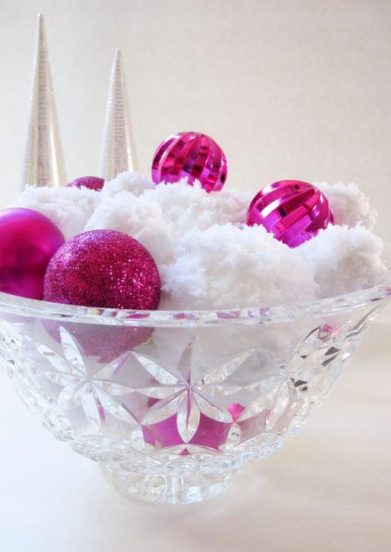 Lumipallot talvikoristelu valkoinen lumipallo violetti joulupallot kristallikulhoon paljon kimallusta