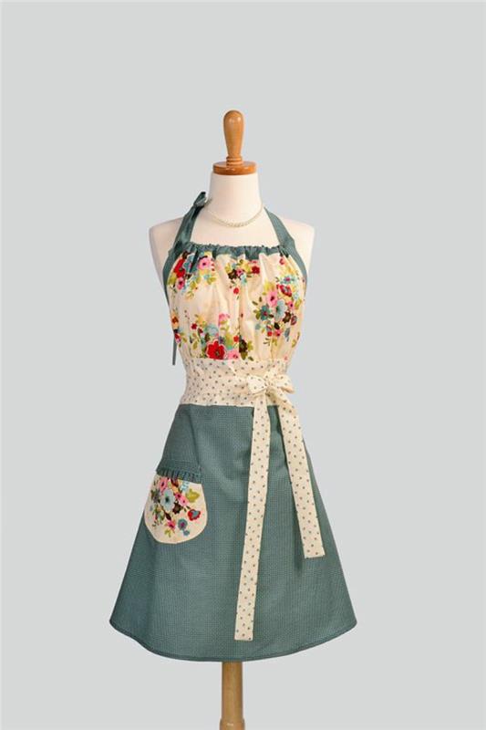 Esiliinan ompeluohjeet naisten keittiön esiliina kukkakuvio