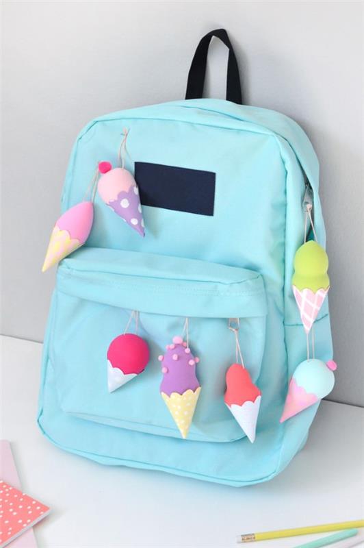 Suunnittele itse koululaukut teini -ikäisille - luovia ideoita ja yksinkertaisia ​​ohjeita jäätelön sininen diy