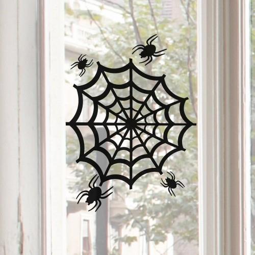 Musta hämähäkkihämähäkinverkko kammottava Halloween -ikkunakoriste