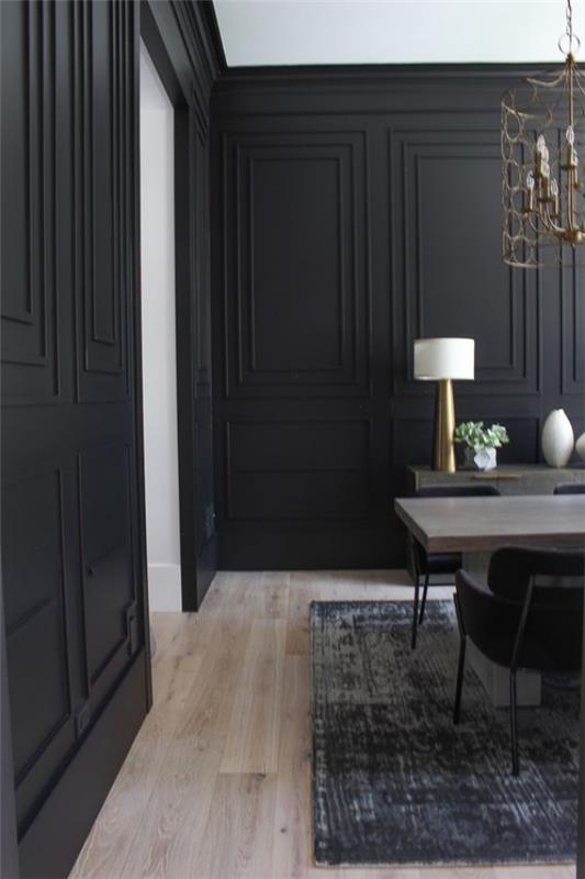Musta puinen seinä maalattu mustaksi enemmän draamaa kotitoimistossa kaunis ulkonäkö