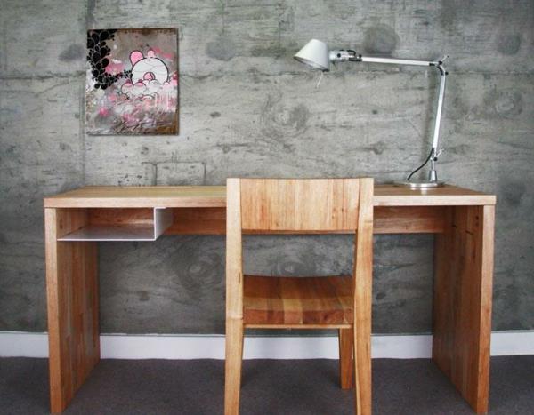 seinän suunnittelu teollinen altistunut betoni kotona ruokapöydän tuolit