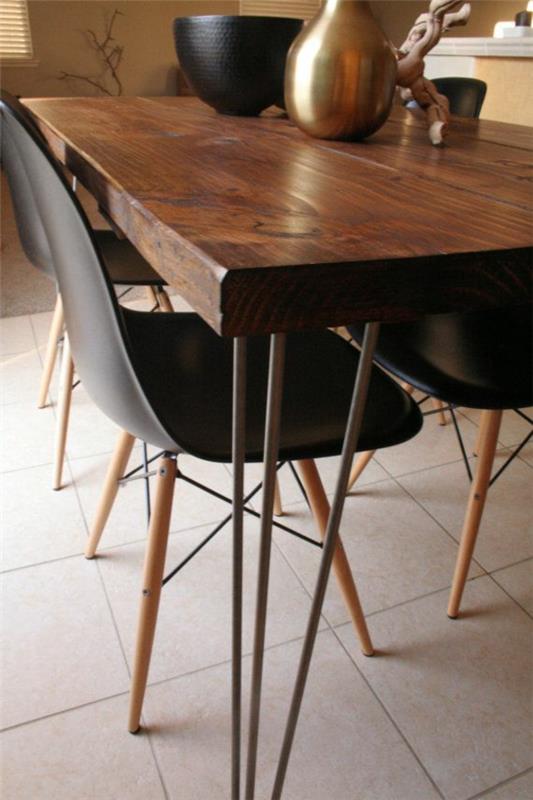 Tuolit kiiltävä pinta ruokapöytä puu moderni musta ruskea