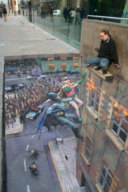 Katutaide 3D -tehosteella Julian Beeverin batman robinilta