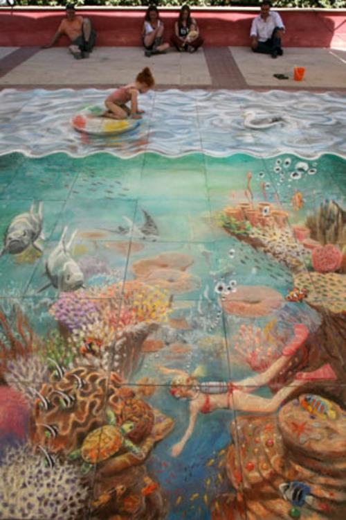 Katutaide 3D -tehosteella, Julian Beever wasser
