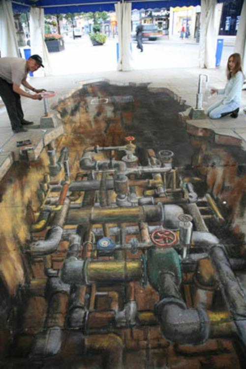 Katutaide 3D -tehosteella, Julian Beever wasser