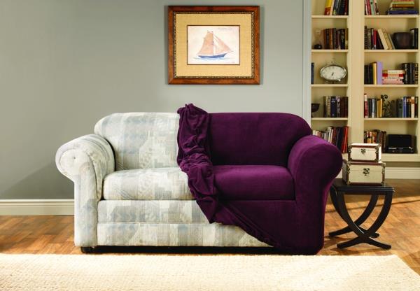 Joustava päällinen sivupöydän sohva violetti punainen sametti