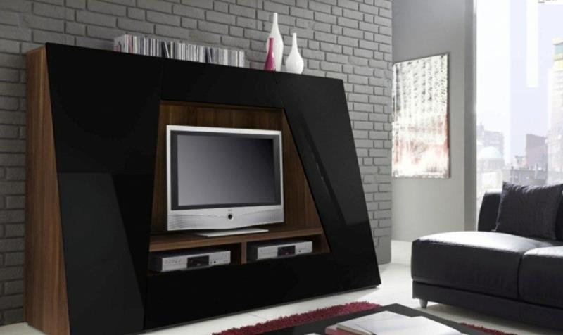 TV -seinät olohuoneen huonekalut puukalusteet kiiltävän musta TV -seinäyksikkö