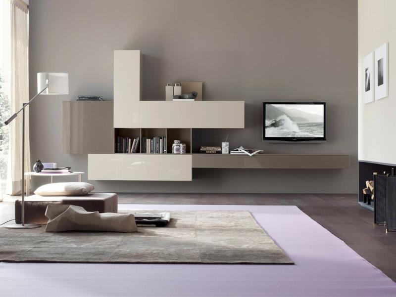 TV -seinäyksikkö moderni beige olohuoneen kalusteet TV -seinät