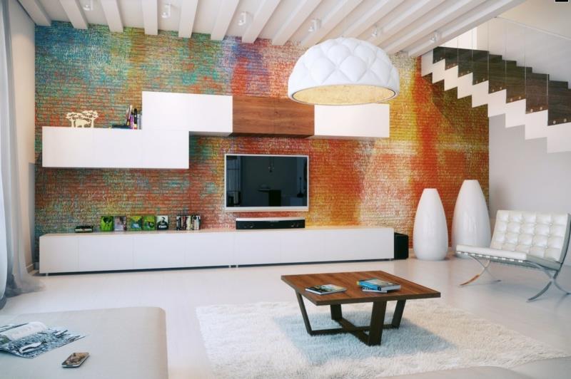 TV -seinäjärjestelmä moderni värikäs seinätaustakuva olohuoneen kalusteet TV -seinät