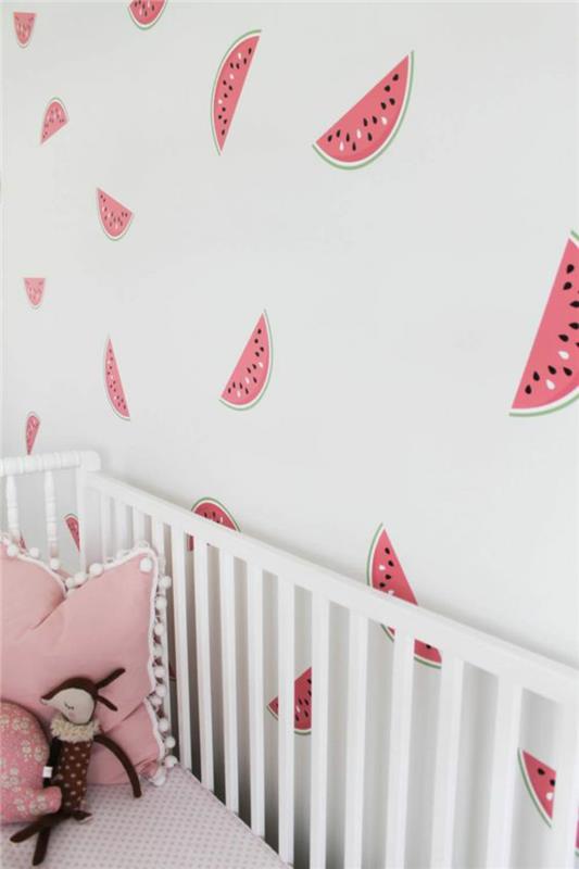 Tapetti lastenhuone vesimeloni kuvio vaaleanpunainen vauvan huone