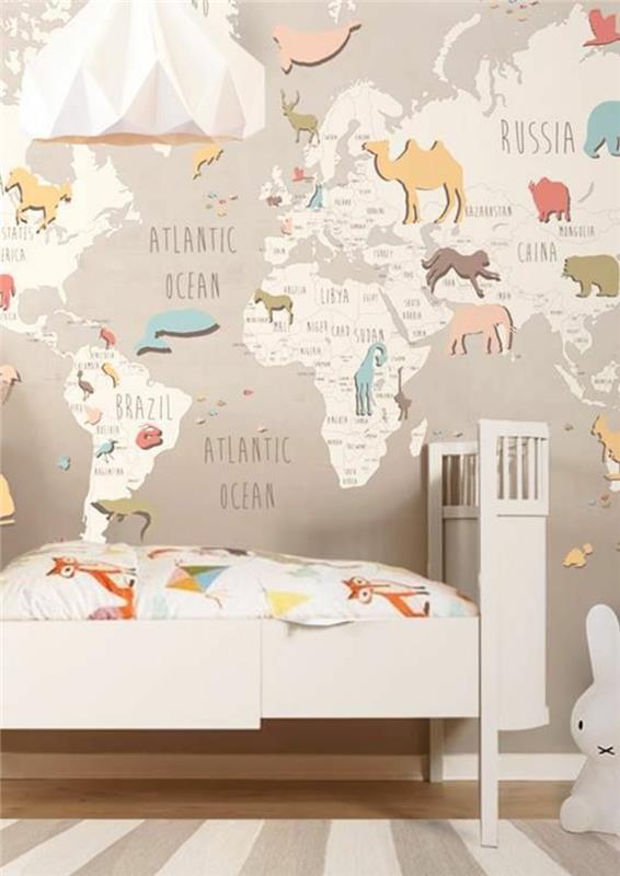 Tapetti lastenhuone hauska maailmankartta aksentti seinä