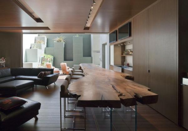 puinen katto ruokapöytä iso pöytä puunrungosta