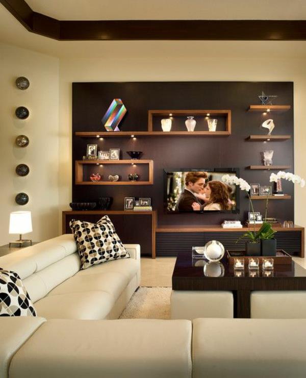 TV -seinäyksikkö Seinähyllyt ruskeassa kodikkaassa tilassa